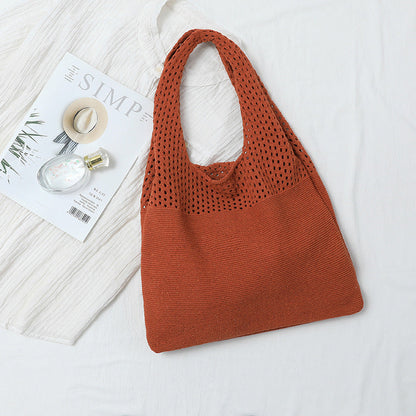 2+ Solid Color Simple Hollow Out Knit Shoulder Bag