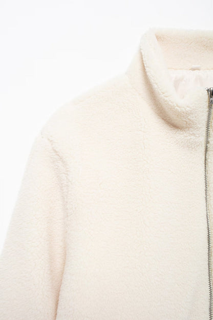 Solid Color Zipper Teddy Fleece Loose Jacket