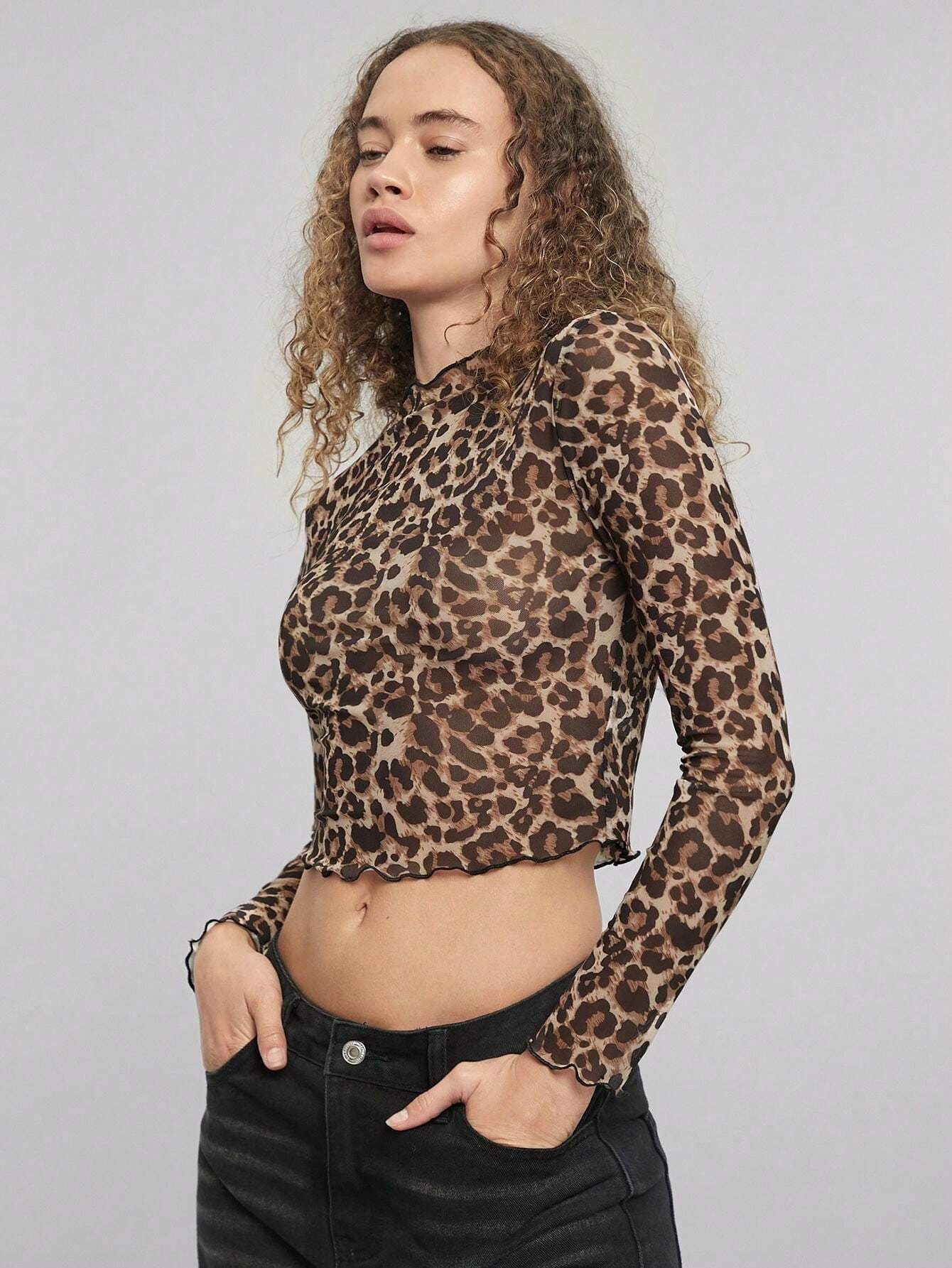 Leopard Print Mesh Sexy Short Top