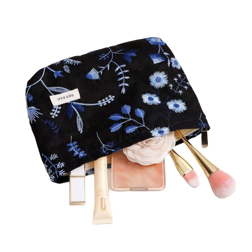 Cute Embroidered Floral Cosmetic Pouch