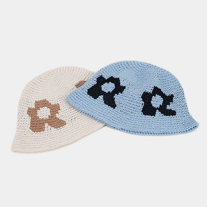 Floral Pattern Contrast Color Crochet Bucket Hat