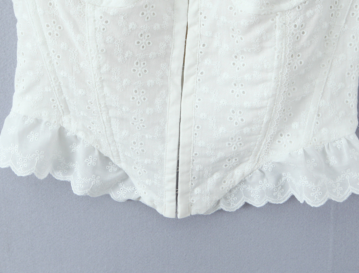 White Sweet Flounce Sleeveless Top Skirt Set