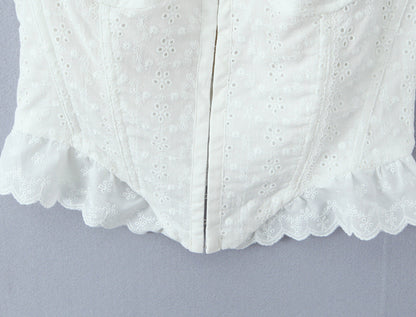 White Sweet Flounce Sleeveless Top Skirt Set