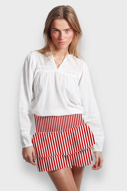 Striped Ruffle Layer Hem Casual Mini Skirts