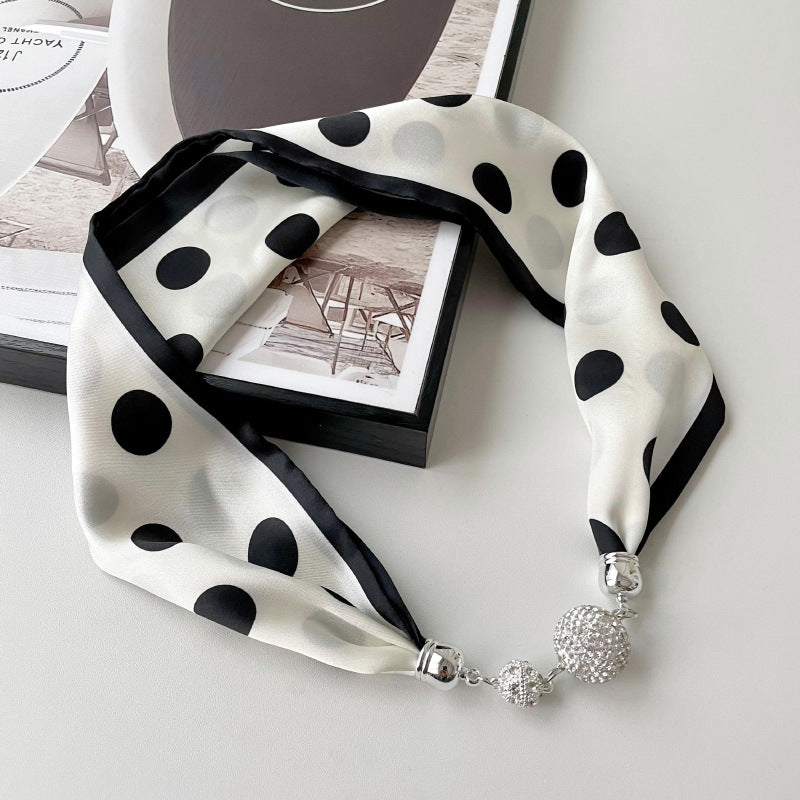 Pearl Rhinestone Polka Dot Satin Scarf