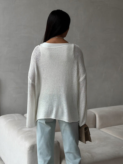 Minimalist Solid Color Knitted Hollow Out Top