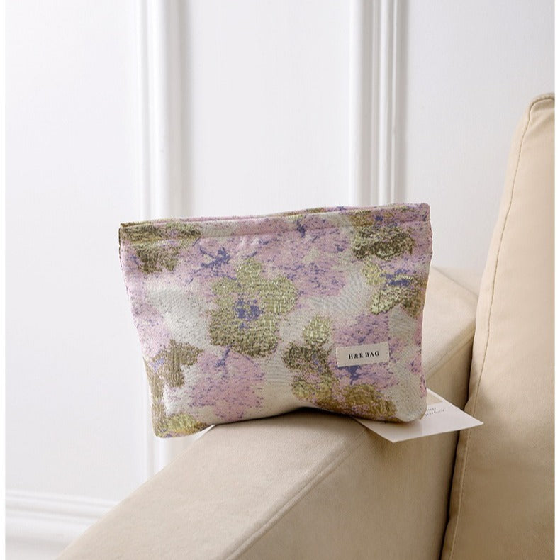 Vintage Floral Jacquard Portable Cosmetic Bag