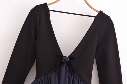 Minimalist V-Neck Backless Ruffle Hem Top