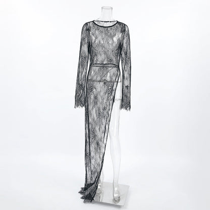 Lace See Through Side Split Long Dress