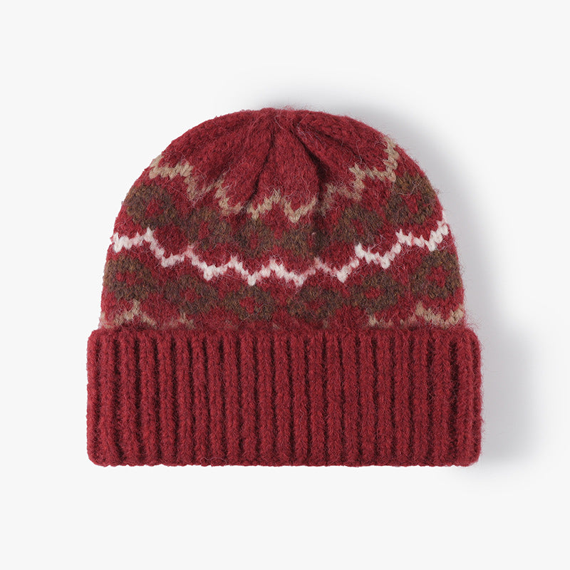 Striped Jacquard Knit Hat Padded Beanie