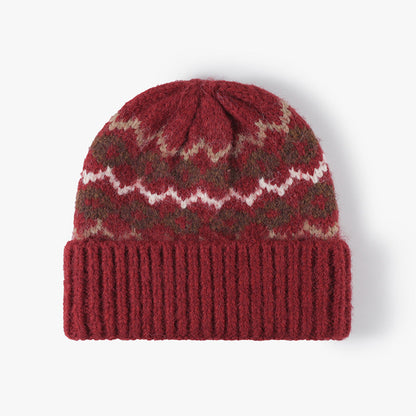 Striped Jacquard Knit Hat Padded Beanie