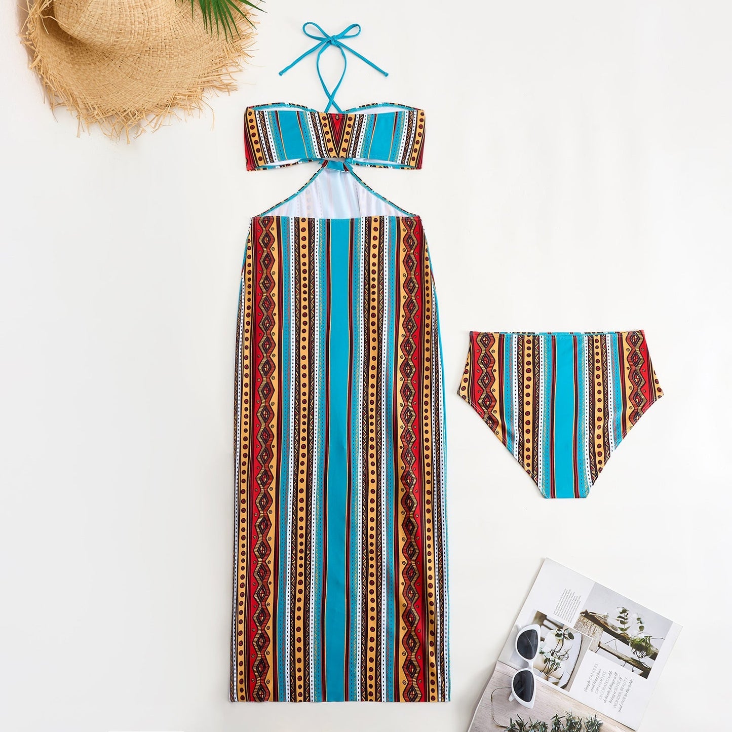 3PCS Vintage Print Sexy Halter Swimwear