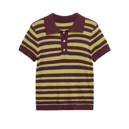Color Block Striped Short Sleeve Knit Top