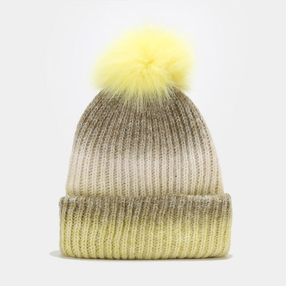 Gradient Contrast Color Cute Knit Pom Beanie
