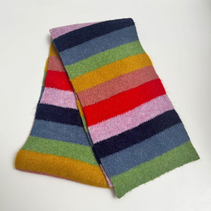 Versatile Contrast Color Striped Wool Knit Scarf