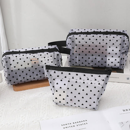 White Love Mesh Portable Make Up Bags