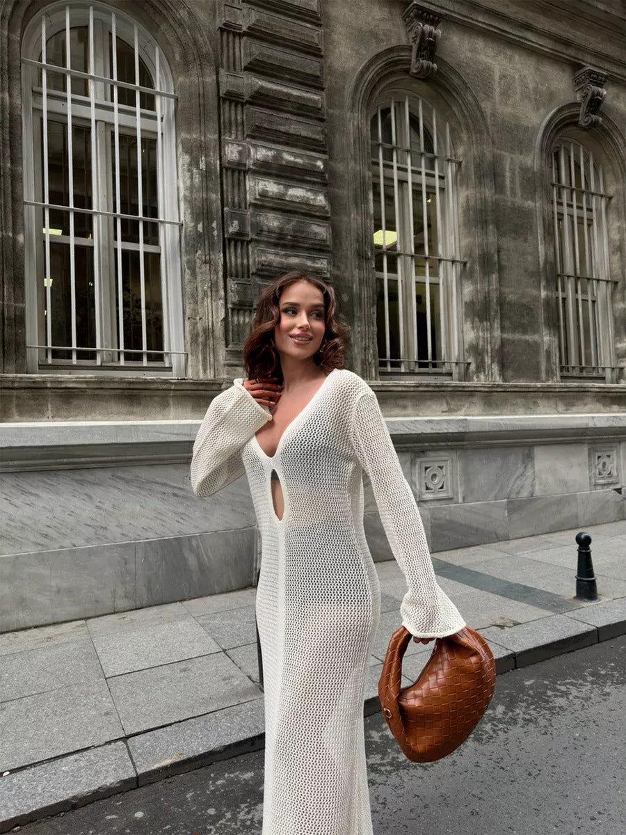 Sexy V-Neck Hollow Out Knit Cover Up