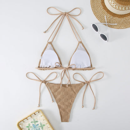 2PCS Solid Color String Tie Bikini Swimwear