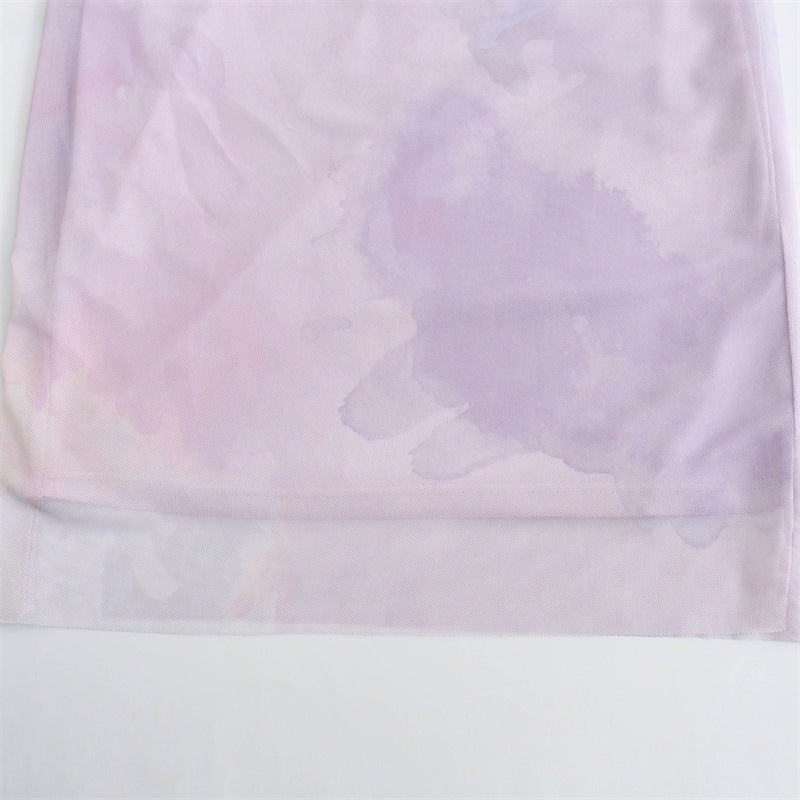 Elegant Mesh Ruched Spaghetti Strap Maxi Dress