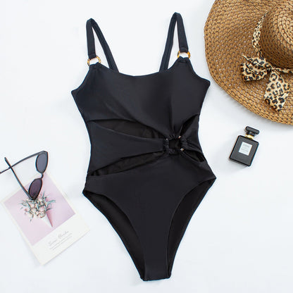 Sexy Hollow Out Solid Color One Piece Swimwear