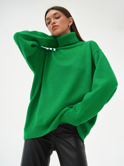 High Collar Loose Solid Color Sweater