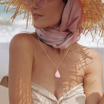 Irregiular Pink Crystal Pendant Simple Neckalces