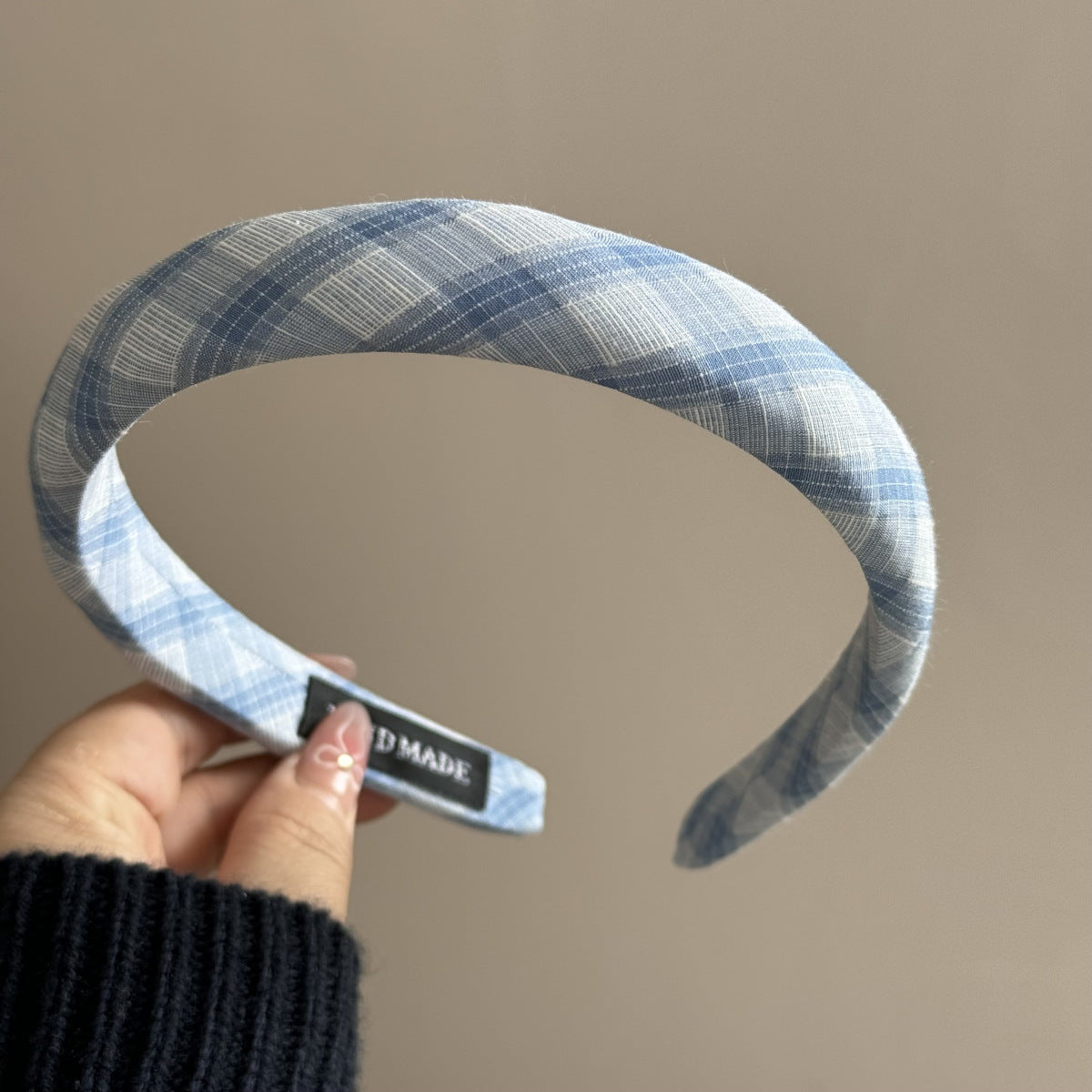 Blue Plaid Cute Wide Padded Headbands