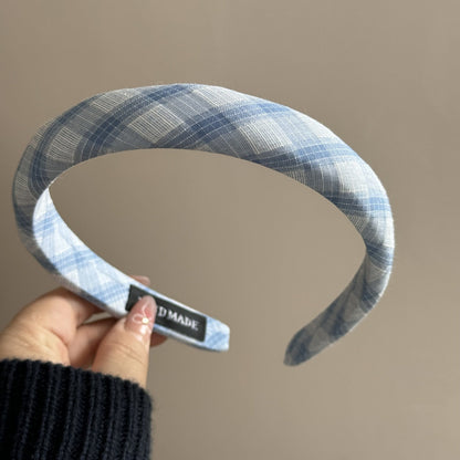 Blue Plaid Cute Wide Padded Headbands