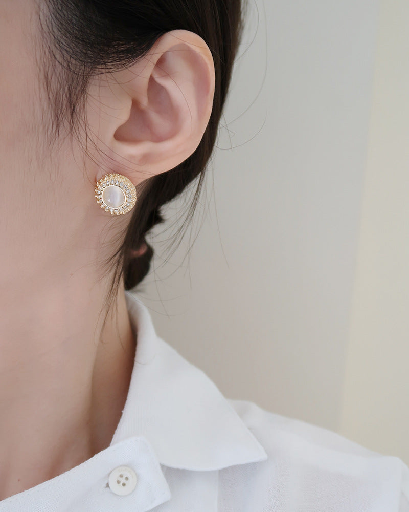 Round Cat’s Eye Stone Clip-On Earrings