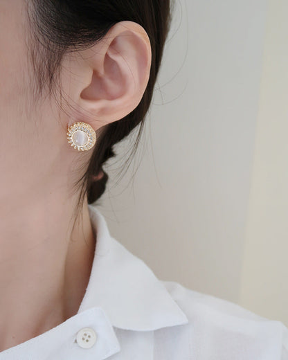 Round Cat’s Eye Stone Clip-On Earrings