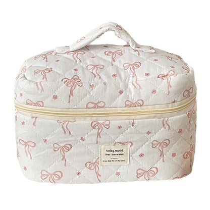 Pink Bow Print Sweet Portable Make Up Bag