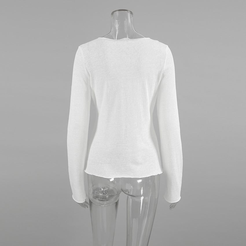 Solid Color Splicing Round Neck Simple Top