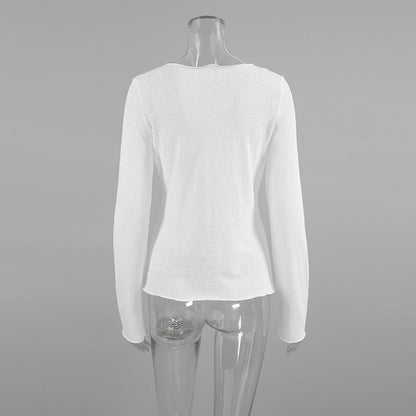 Solid Color Splicing Round Neck Simple Top