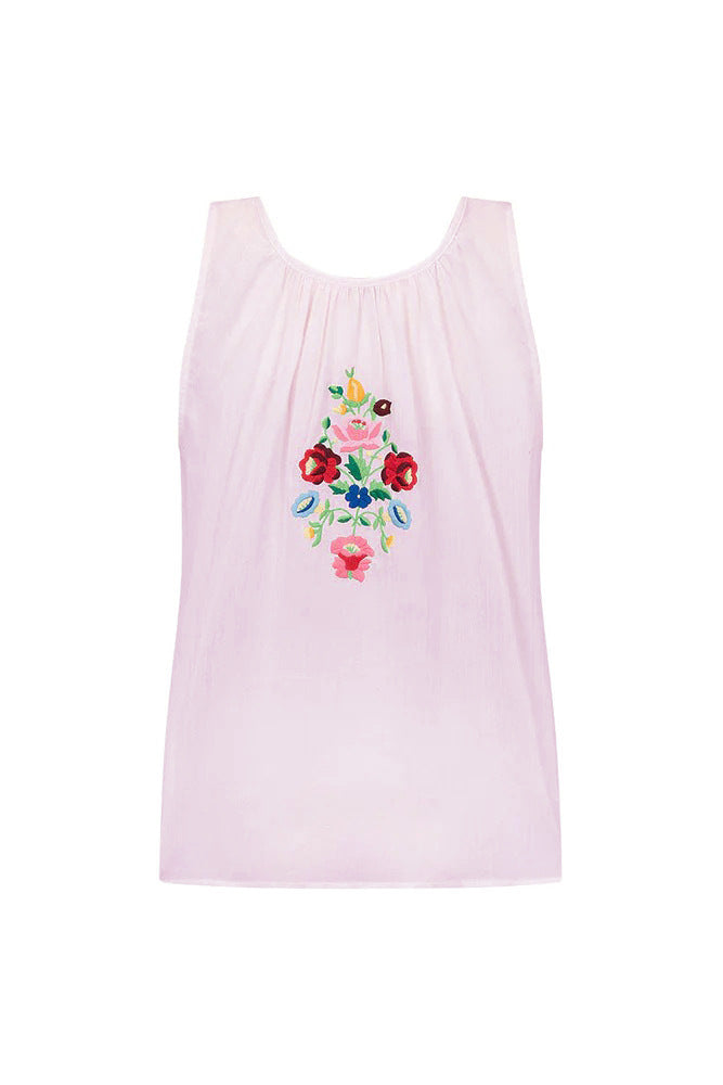 Embroidered Flower U-Neck Sleeveless Top