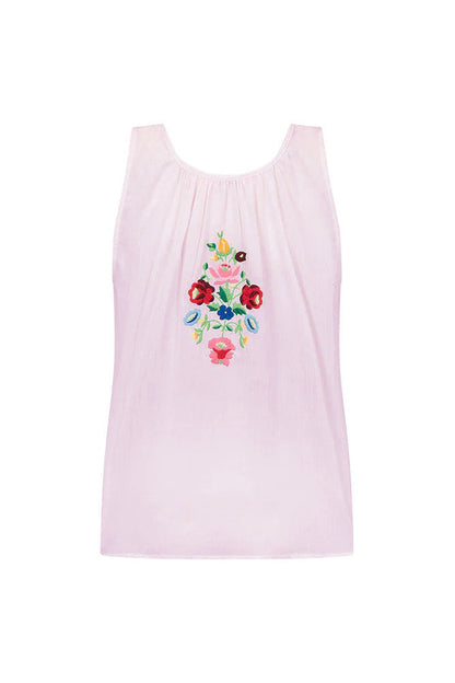 Embroidered Flower U-Neck Sleeveless Top