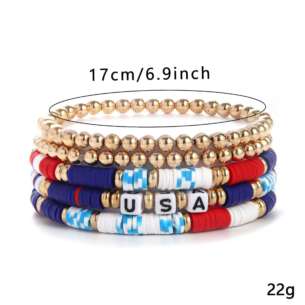 Trendy USA Letters Beaded Stretch Bracelet