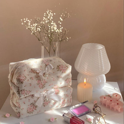 Cute Bow Flower Print Makeup Bag