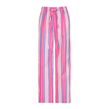 Fashion Color Block Stripe Drawstring Long Pants