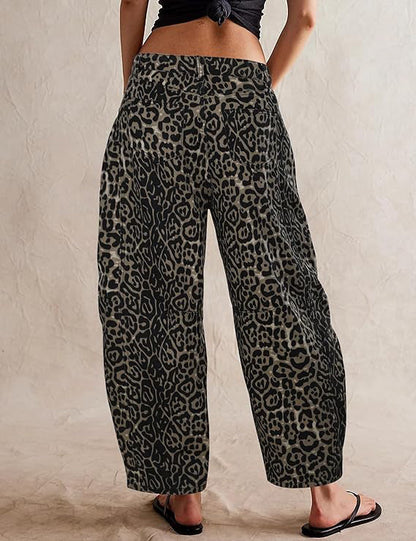 Leopard Print Loose Midi Waist Wide Leg Jeans
