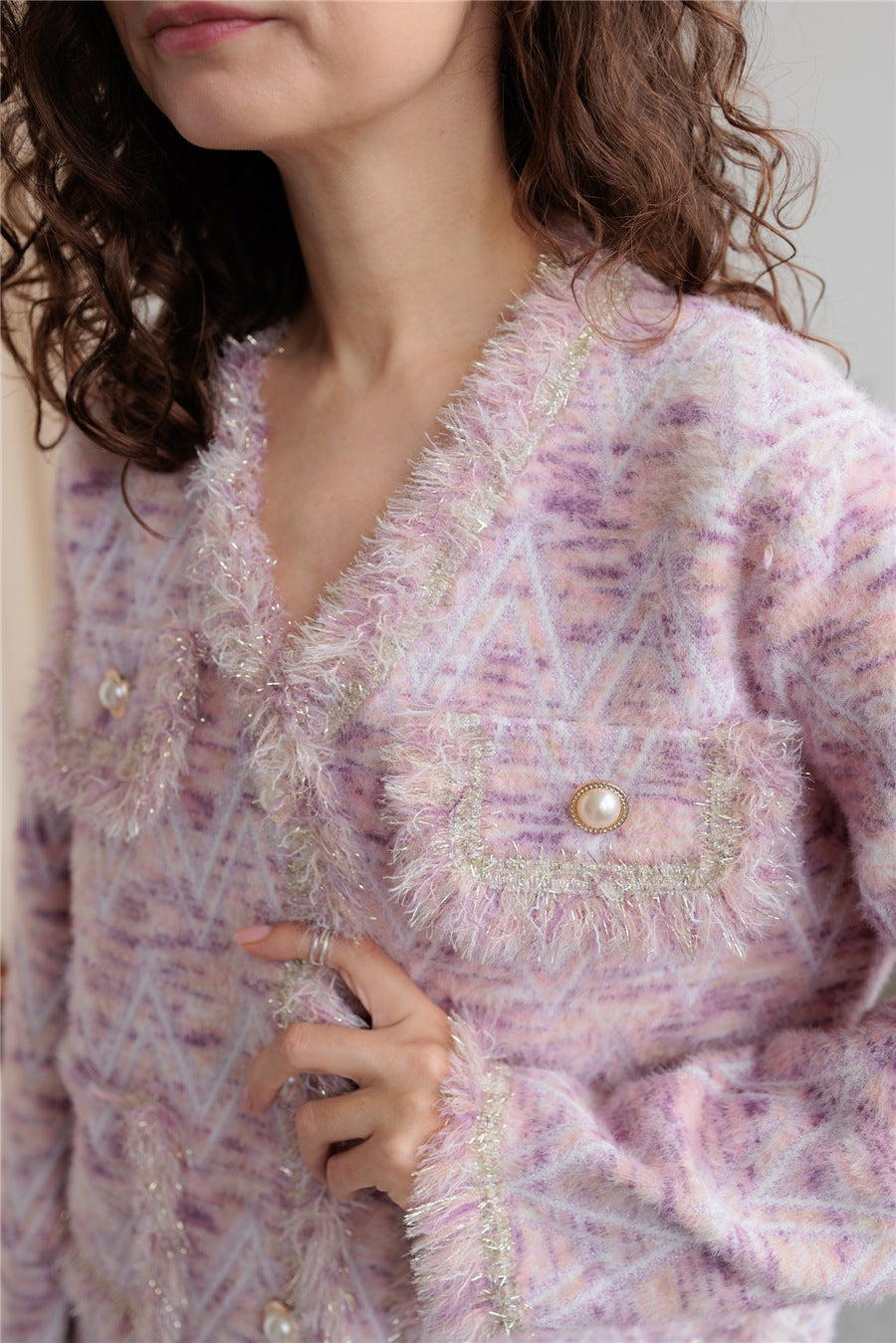 Elegant V-Neck Striped Long Sleeve Cardigan