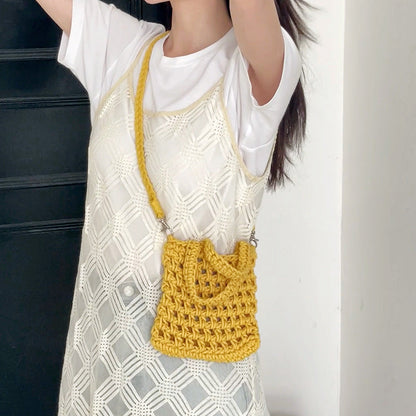 Hellow Out Solid Color Simple Woven Bag