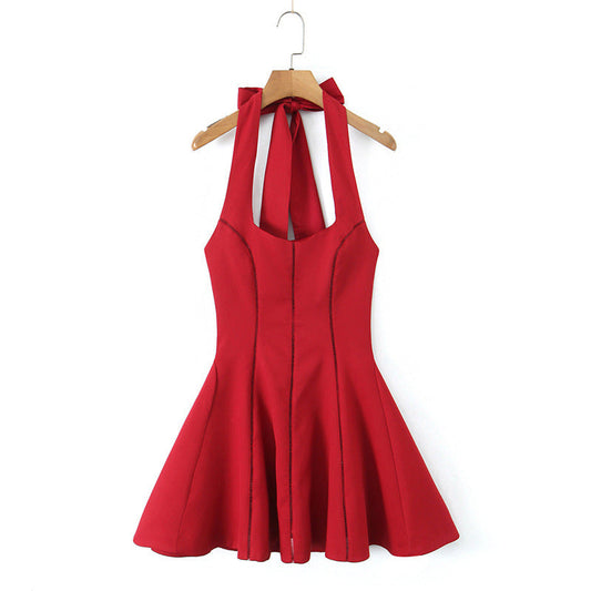 Versatile Solid Color Halter Mini Dress
