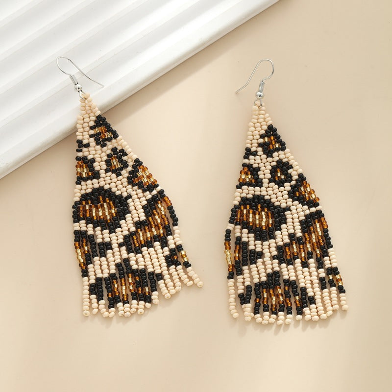 Vintage Leopard Handmade Beads Tassel Drop Earrings