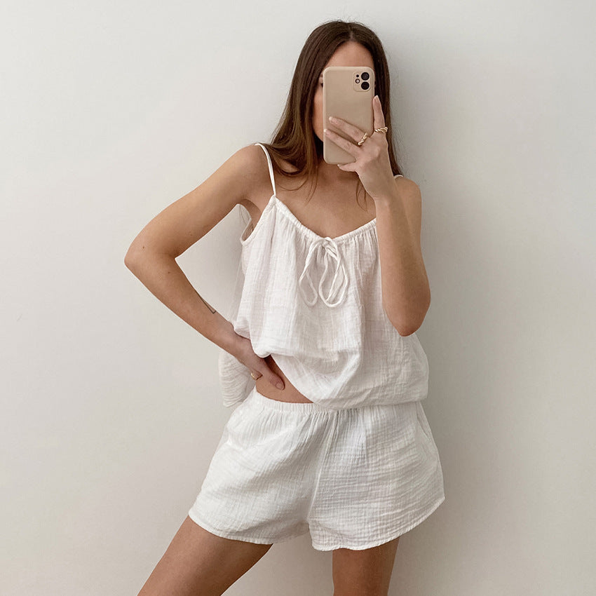 White Loose Casual Sleepwear Sets