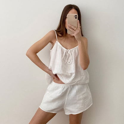 White Loose Casual Sleepwear Sets