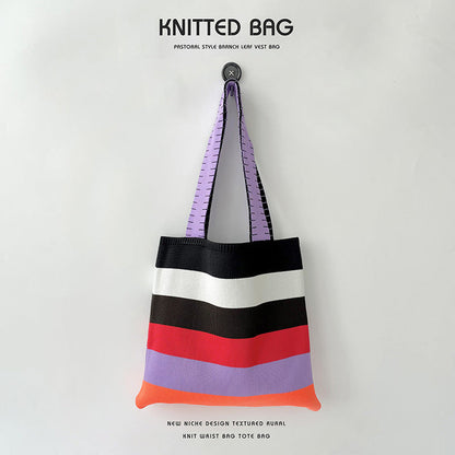 Rainbow Splice Color Block Knit Tote Bag