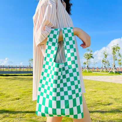 20+ Colorful Plaid Color Block Knit Handbag