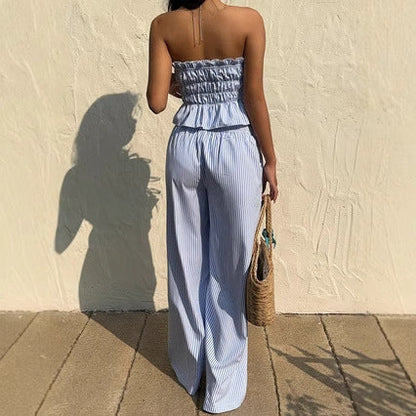 2-Piece Elegant Striped Strapeless Pants Set