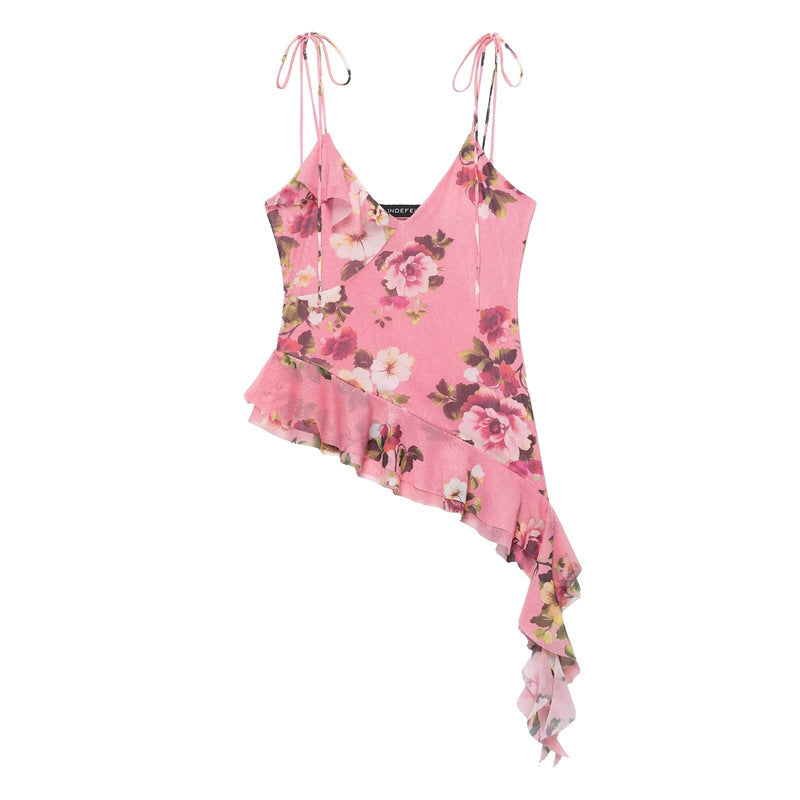 Asymmetrical Spaghetti Strap Top and Skirt Set