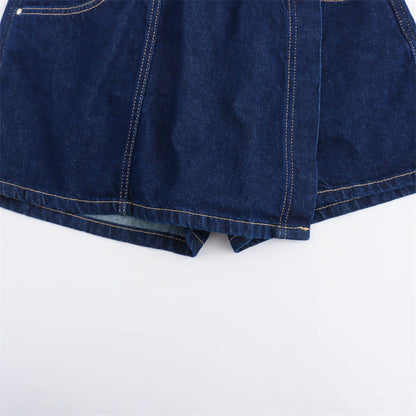 Trendy Cropped Denim Shirt and Skort Set